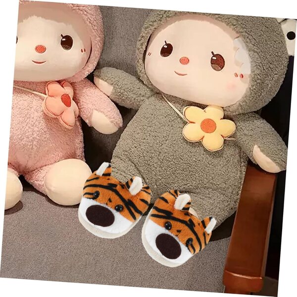 Pantofole in peluche per bambole a tema animale, morbide e comode per inverno