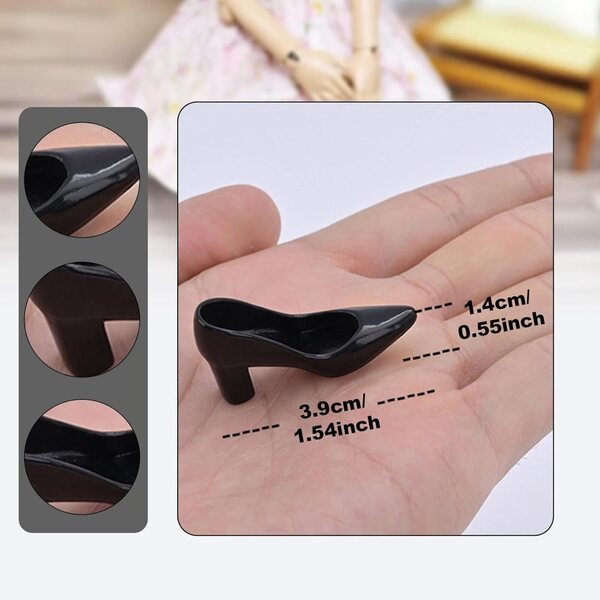 Schuhe mit hohen Absätzen für Puppen 30,5 cm – Stilvolle PVC-Miniatur 1/6 Schwarz
