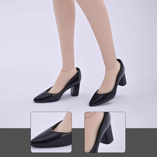 Schuhe mit hohen Absätzen für Puppen 30,5 cm – Stilvolle PVC-Miniatur 1/6 Schwarz