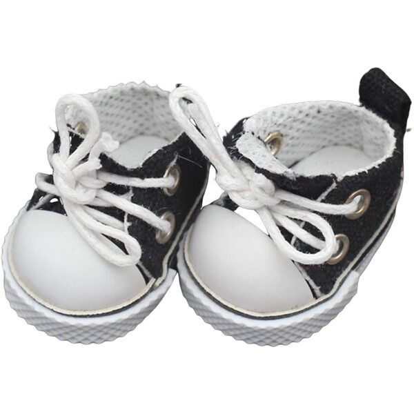 Mini Scarpe per Bambole SHINROAD in Tessuto Nero con Lacci, Design Realistico