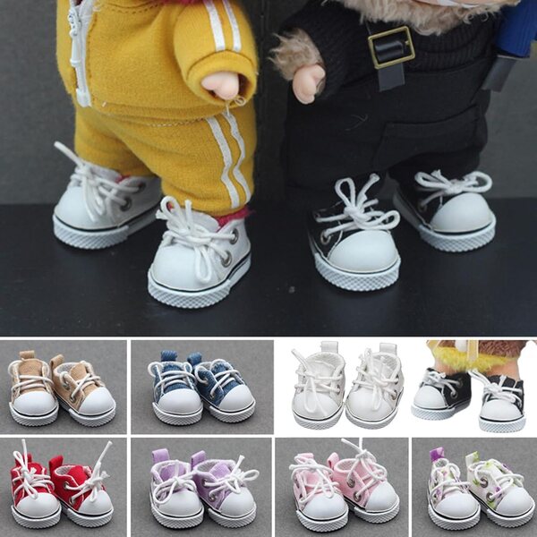 Mini Scarpe per Bambole SHINROAD in Tessuto Nero con Lacci, Design Realistico