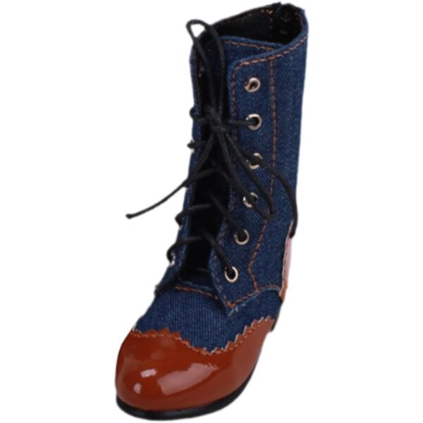 Blaue Stiefel für Puppen im Maßstab 1:4 mit niedrigem Absatz aus PU-Leder und Stoff