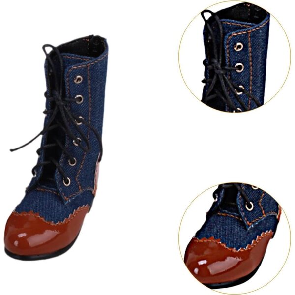 Blaue Stiefel für Puppen im Maßstab 1:4 mit niedrigem Absatz aus PU-Leder und Stoff