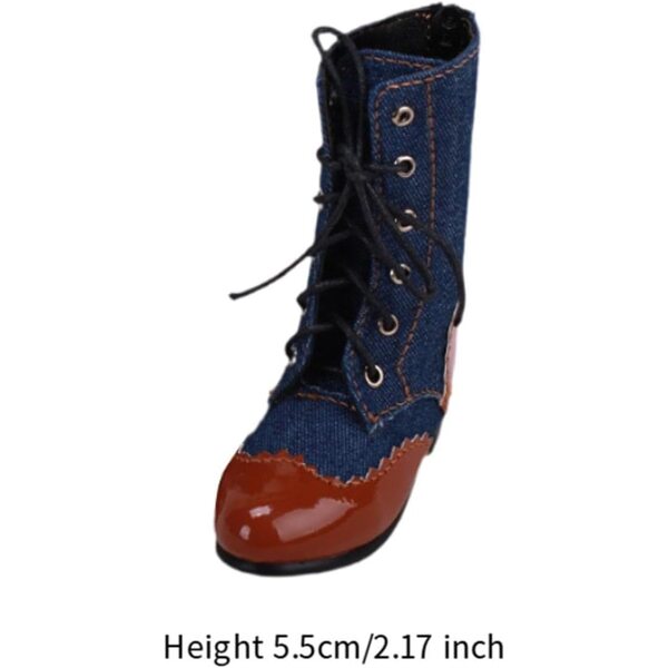 Blaue Stiefel für Puppen im Maßstab 1:4 mit niedrigem Absatz aus PU-Leder und Stoff