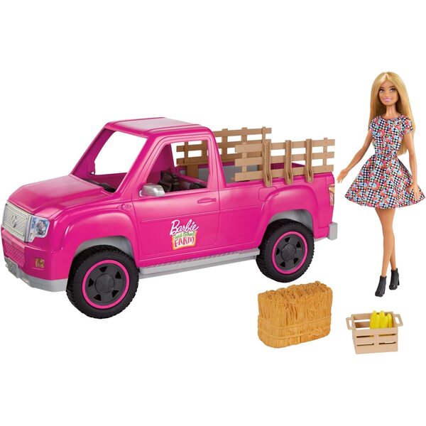 Barbie Farm-Spielset mit blonder Puppe, rosafarbenem LKW und Zubehör für Kinder ab 3 Jahren