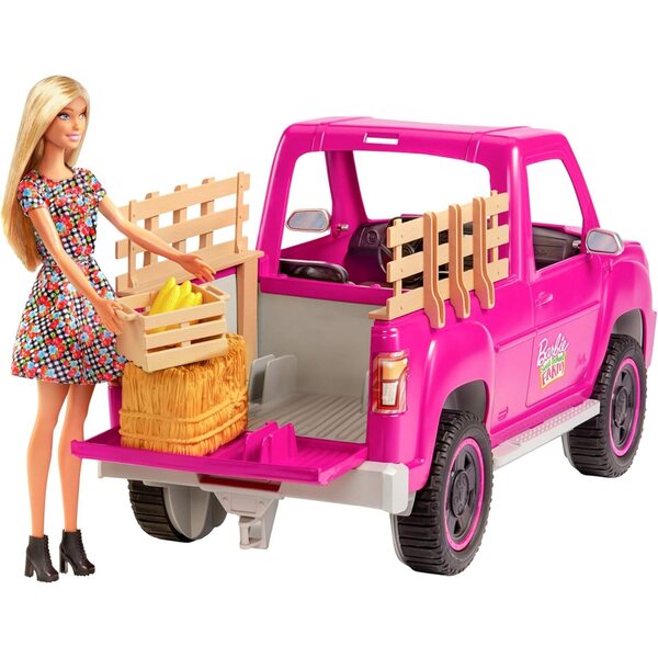Barbie Farm-Spielset mit blonder Puppe, rosafarbenem LKW und Zubehör für Kinder ab 3 Jahren