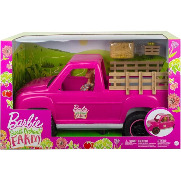 Barbie Farm-Spielset mit blonder Puppe, rosafarbenem LKW und Zubehör für Kinder ab 3 Jahren