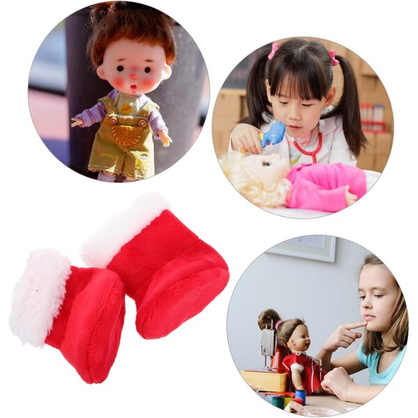 VICASKY Miniatur-Pelzstiefel für Puppen – rote Weihnachtsaccessoires