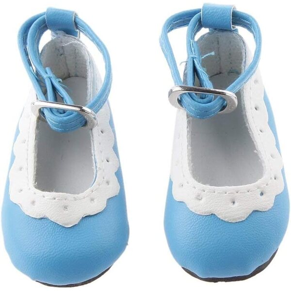 Blaue flache Schuhe aus PU-Leder für 1/4-BJD-Puppen mit Riemen