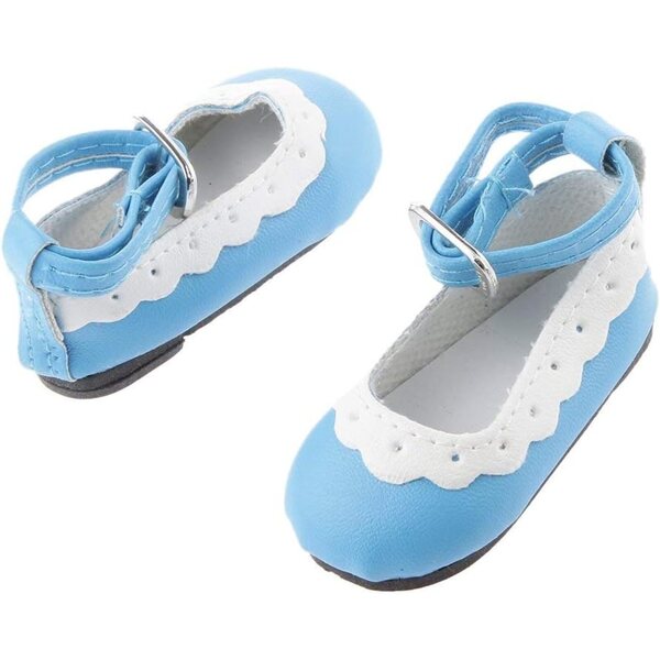 Blaue flache Schuhe aus PU-Leder für 1/4-BJD-Puppen mit Riemen