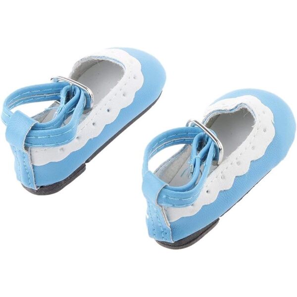 Blaue flache Schuhe aus PU-Leder für 1/4-BJD-Puppen mit Riemen