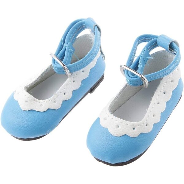 Blaue flache Schuhe aus PU-Leder für 1/4-BJD-Puppen mit Riemen
