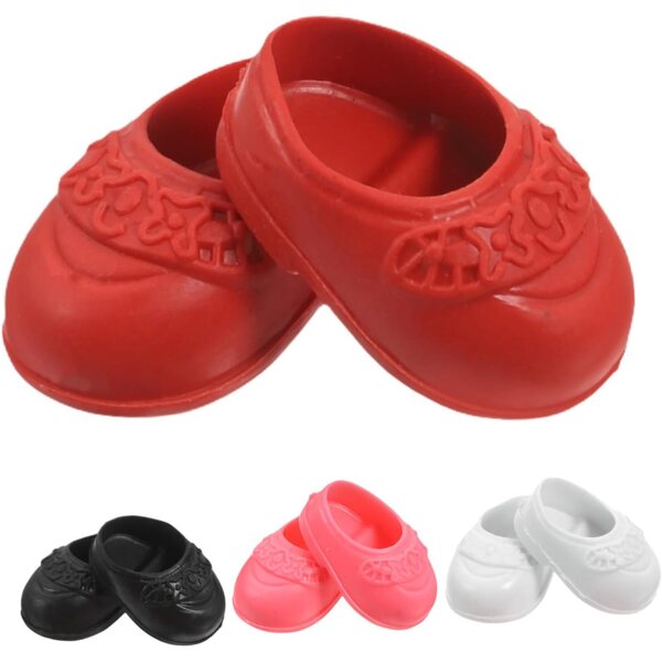 4 Paar flache Mini-Kunststoffschuhe für 17 cm große Puppen, Rot, Weiß, Schwarz, Rosa