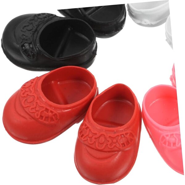 4 Paar flache Mini-Kunststoffschuhe für 17 cm große Puppen, Rot, Weiß, Schwarz, Rosa