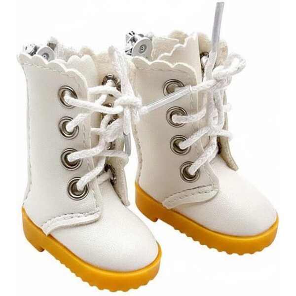 Puppenstiefel 30 cm mit Reißverschluss hinten Weiß und Gelb - BJD-Zubehör