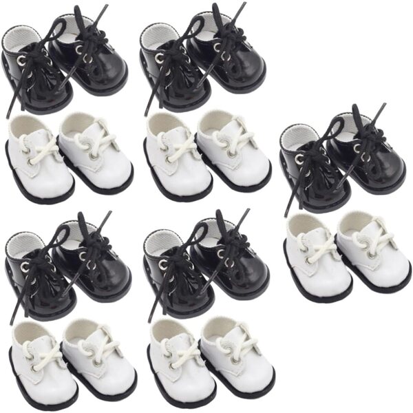 YARNOW 10 Paia Mini Scarpe in Pelle Nero e Bianco per Decorazioni e Scenografie