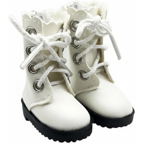 Puppenstiefel 30 cm mit weißem Reißverschluss hinten und schwarzer Sohle - KiBcsLic