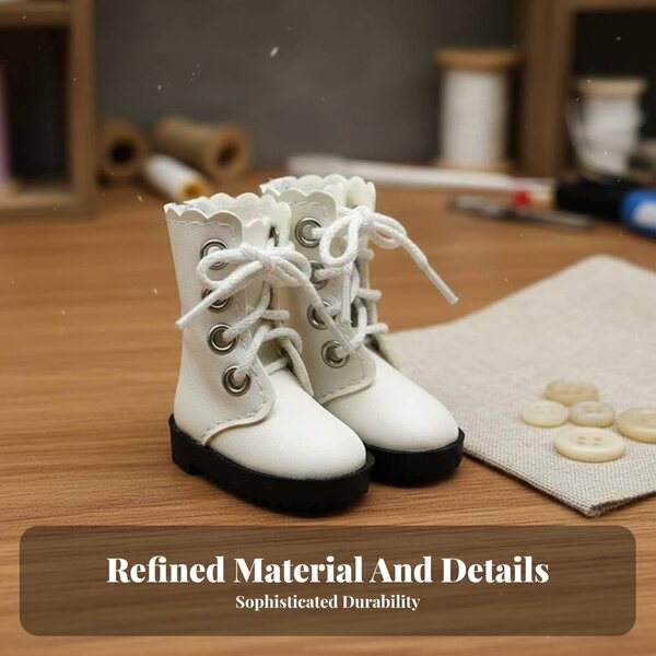Puppenstiefel 30 cm mit weißem Reißverschluss hinten und schwarzer Sohle - KiBcsLic