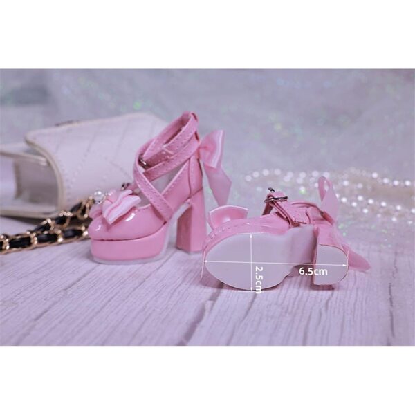 High-Heel-Schuhe für 1/3 60-cm-BJD-Puppe mit weißer Schleife und Schnalle