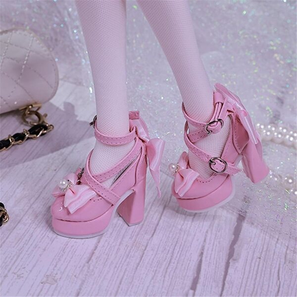 High-Heel-Schuhe für 1/3 60-cm-BJD-Puppe mit weißer Schleife und Schnalle