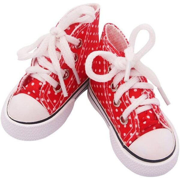 Rote Canvas-Schuhe für 60 cm große 1/3-BJD-Puppe, gepunktete hohe Schnürschuhe