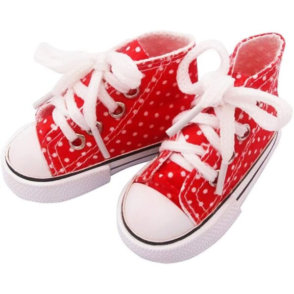 Rote Canvas-Schuhe für 60 cm große 1/3-BJD-Puppe, gepunktete hohe Schnürschuhe