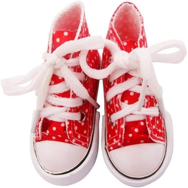 Rote Canvas-Schuhe für 60 cm große 1/3-BJD-Puppe, gepunktete hohe Schnürschuhe