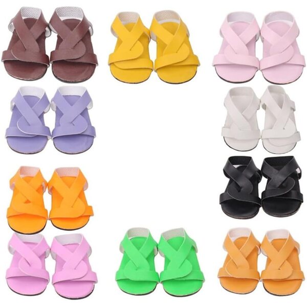 Braune Sandalen für 46 cm große Puppe – Flache Schuhe Uterui Kostümzubehör