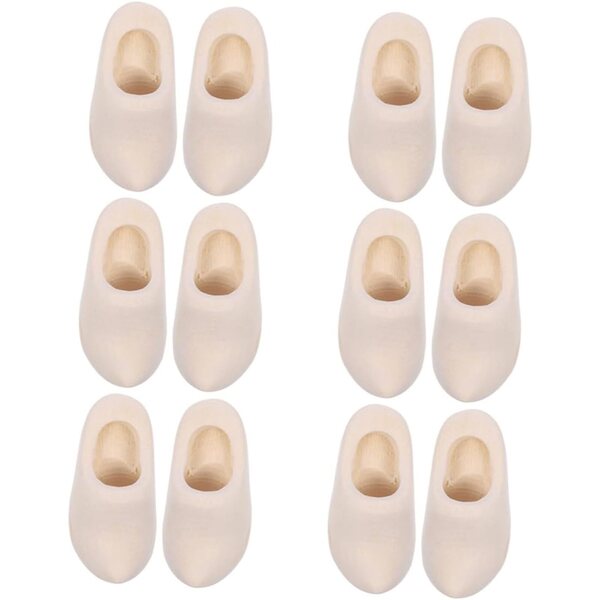 Set 6 paia mini scarpe in legno per casa delle bambole zoccoli olandesi vintage