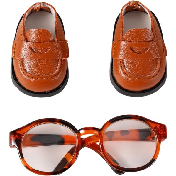 Set Accessori Bambole 17cm Mikovivi: Scarpe Mini e Occhiali Eleganti Marrone