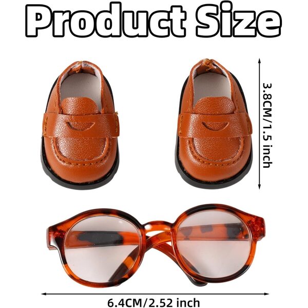 Set Accessori Bambole 17cm Mikovivi: Scarpe Mini e Occhiali Eleganti Marrone