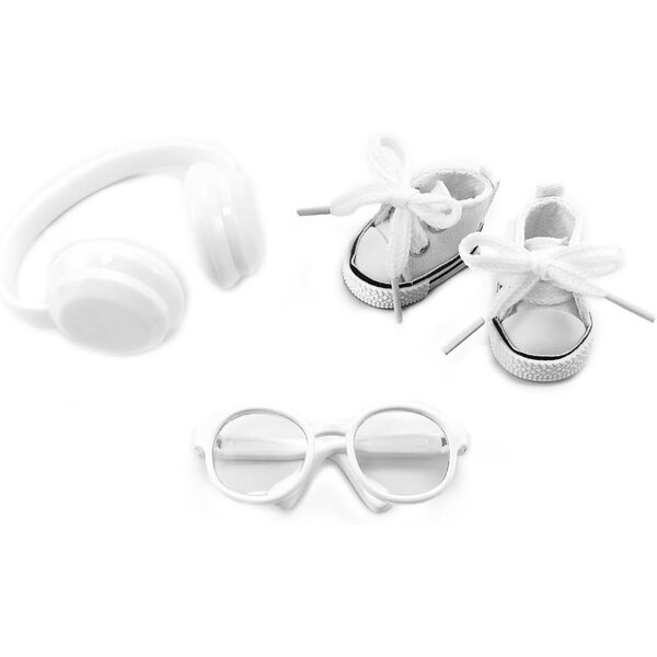 QIUTIMIY Set Accessori Moda 3-in-1 per Bambole 15-17 cm con Scarpe, Occhiali e Cuffie