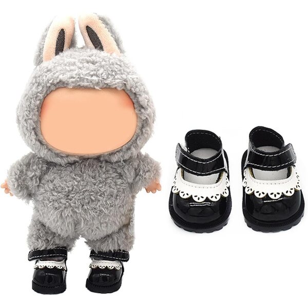 Mini-Prinzessin-Schuhe aus PU-Leder für Labubu-Puppen 15–17 cm – schwarzes Set
