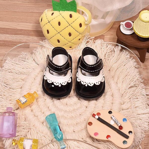 Mini-Prinzessin-Schuhe aus PU-Leder für Labubu-Puppen 15–17 cm – schwarzes Set