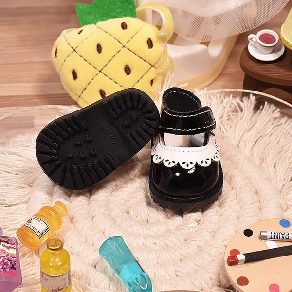 Mini-Prinzessin-Schuhe aus PU-Leder für Labubu-Puppen 15–17 cm – schwarzes Set