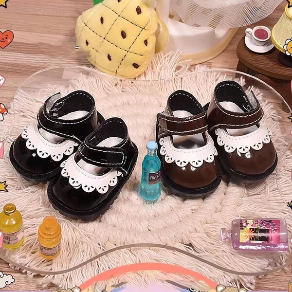 Mini-Prinzessin-Schuhe aus PU-Leder für Labubu-Puppen 15–17 cm – schwarzes Set