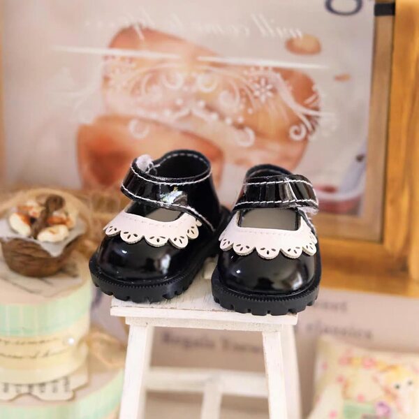 Mini-Prinzessin-Schuhe aus PU-Leder für Labubu-Puppen 15–17 cm – schwarzes Set