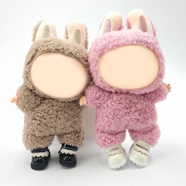Mini-Prinzessin-Schuhe aus PU-Leder für Labubu-Puppen 15–17 cm – schwarzes Set