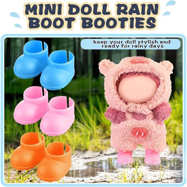 Shyyween 3 Paar bunte und langlebige Mini-Puppen-Regenstiefel