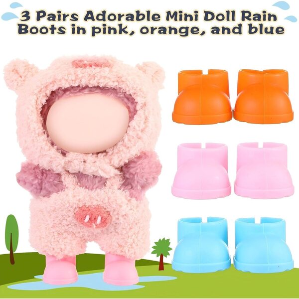 Shyyween 3 Paar bunte und langlebige Mini-Puppen-Regenstiefel