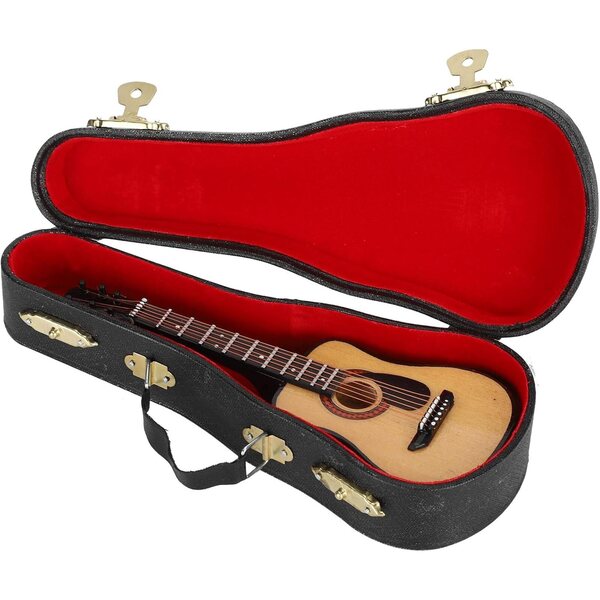Mini-dekorative Holzgitarre 15 cm mit Ständer und eleganter Box, musikalisches Geschenk