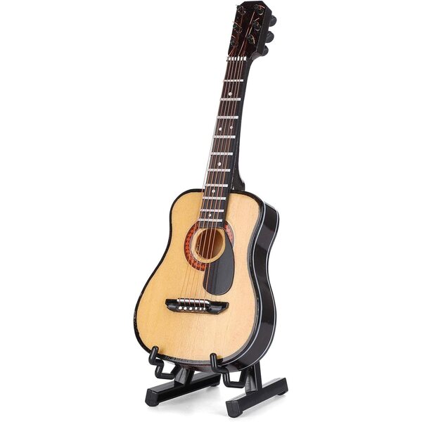 Mini-dekorative Holzgitarre 15 cm mit Ständer und eleganter Box, musikalisches Geschenk