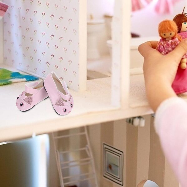 Mini Scarpe Rosa in PU per Case Miniatura e Bambole 18 Pollici - 1 Paio