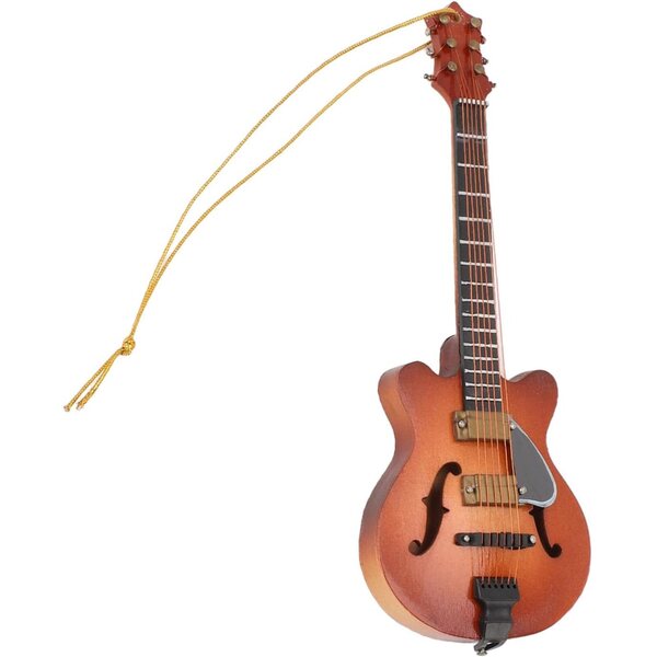 Modello di chitarra in miniatura in legno tiglio con corde vere, decorazione artigianale da appendere