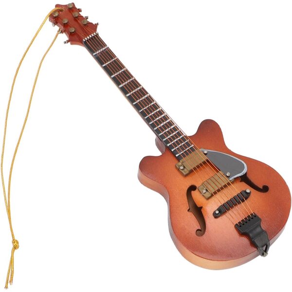 Modello di chitarra in miniatura in legno tiglio con corde vere, decorazione artigianale da appendere