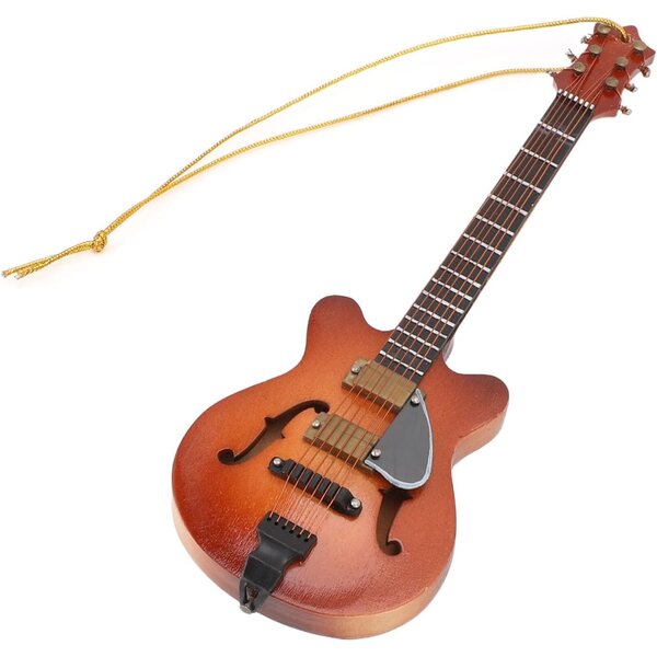 Modello di chitarra in miniatura in legno tiglio con corde vere, decorazione artigianale da appendere