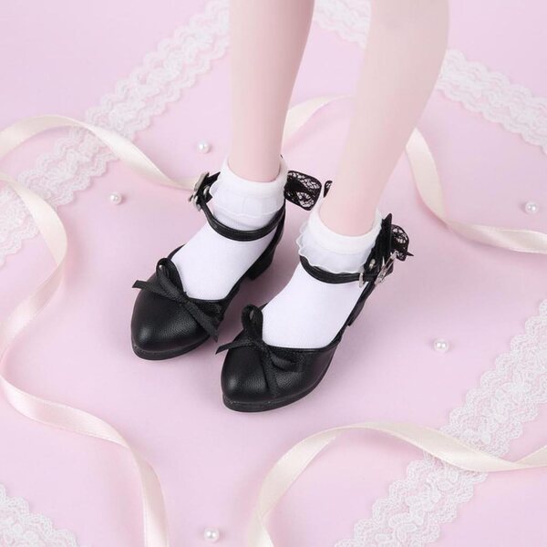 Schuhe mit hohen Absätzen und schwarzer Spitzenschleife für elegante und widerstandsfähige 60-cm-BJD-Puppen
