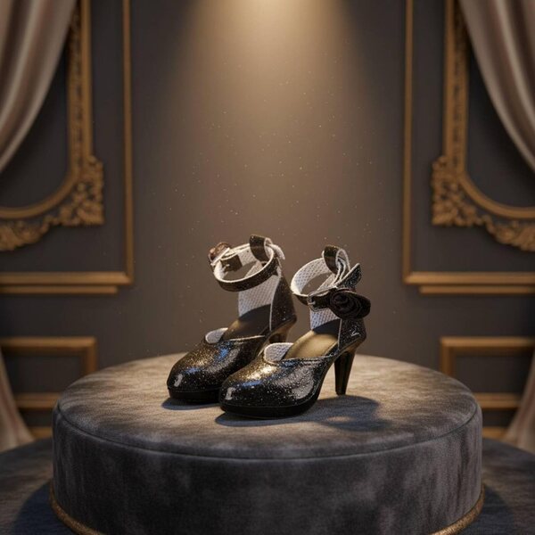 Schuhe mit hohen Absätzen und schwarzer Spitzenschleife für elegante und widerstandsfähige 60-cm-BJD-Puppen