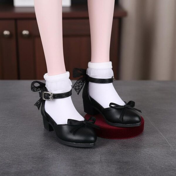 Schuhe mit hohen Absätzen für 60 cm große BJD-Puppen aus PVC mit Spitze und Schleifen