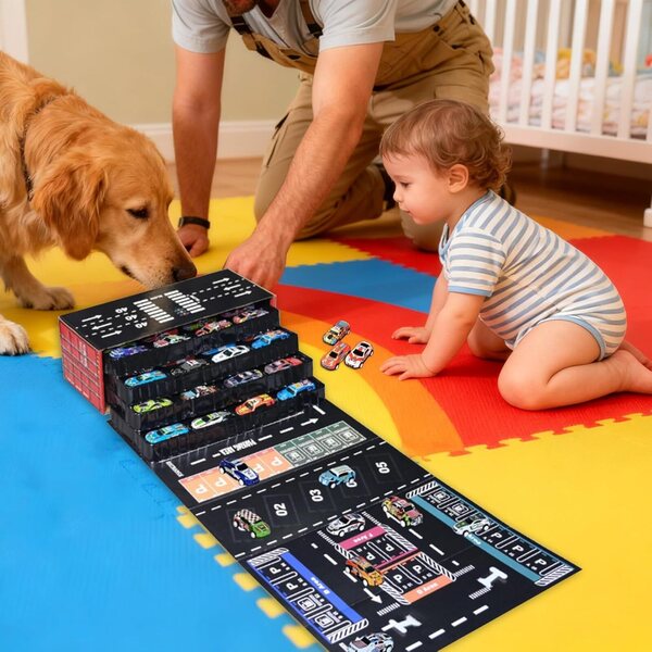 Set 48 Mini Auto Inerziali in Lega con Contenitore Portatile - Giocattoli Resistenti per Bambini